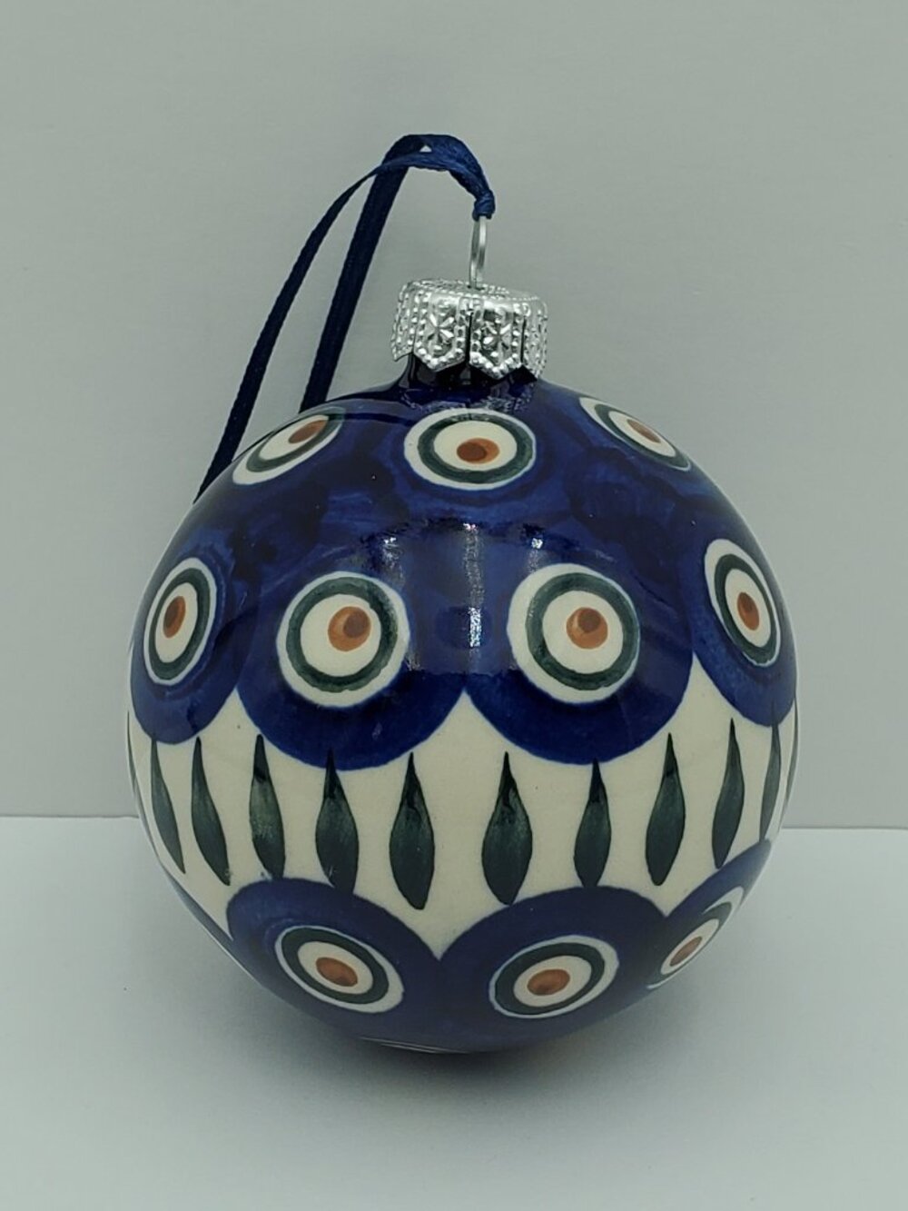 Polish Pottery Peacock Leaves Ornament Peacock Eyes Christmas Tree Ball